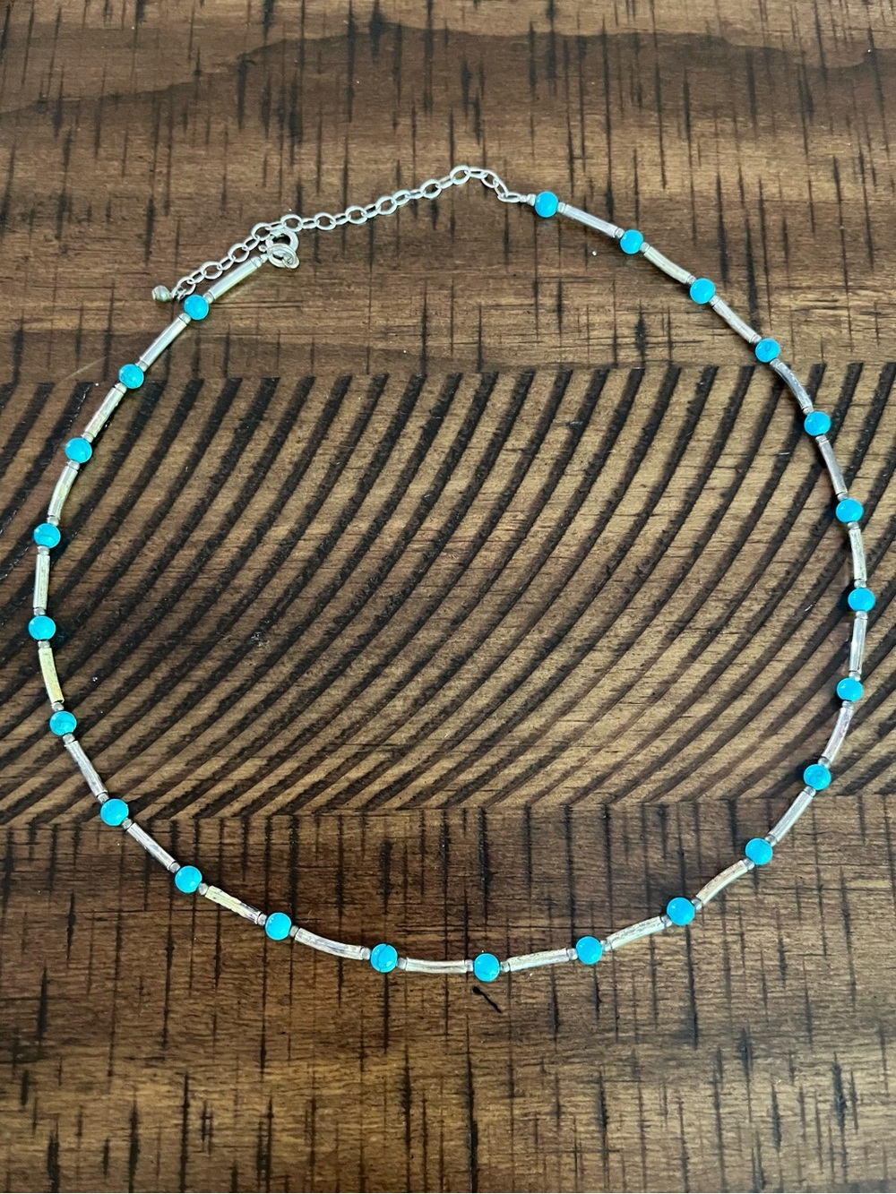 Vintage Sterling Silver & Turquoise Liquid Silver Beaded Necklace 16” to 19”